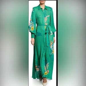 Alexis Green Floral Long Sleeve Dress XS